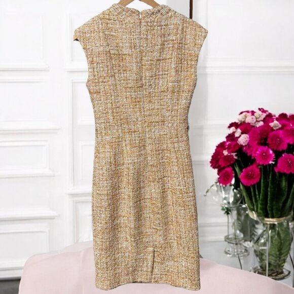 Badgley Mischka Tan Metallic Tweed Size 6 Dress - Picture 2 of 11
